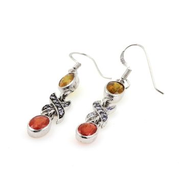 BOUCLES D'OREILLE SAPHIR ORANGE  JAUNE & TANZANITE