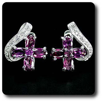 BOUCLES D'OREILLE GRENAT RHODOLITE ROSE & TOPAZE BLANCHE