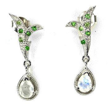 Moonstone and Tsavorite garnet EARRINGS