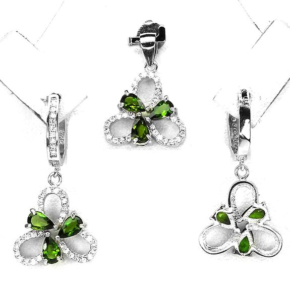 Chrome diopside Pendant Earrings Set