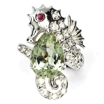 Green Amethyst, Ruby, White Topaz RING