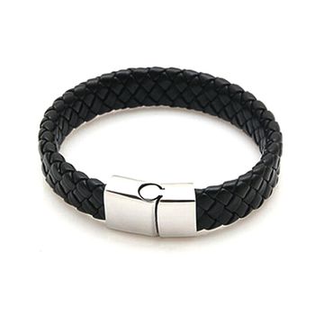 Bracelet homme en cuir tressé noir
