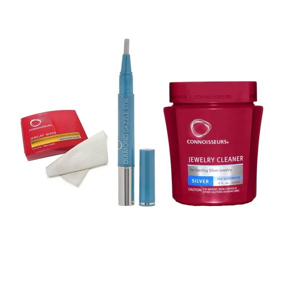 Jewelry Cleaner Pack. Silver. 236 ml + 25 Wipes + Diamond Stick