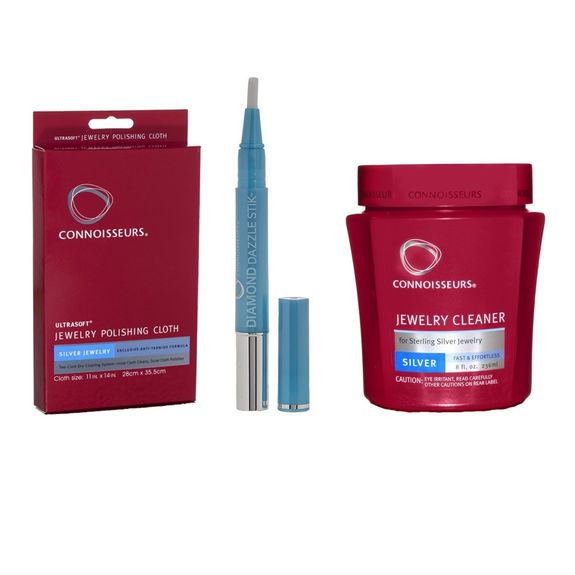 Jewelry Cleaner Pack. Silver. 236 ml + Silver Polishing Cloth + Diamond Stick