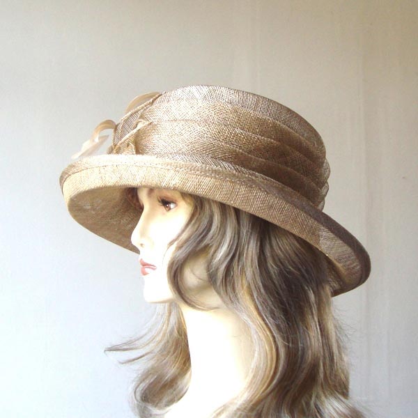 Small wedding hat - light taupe sinamay