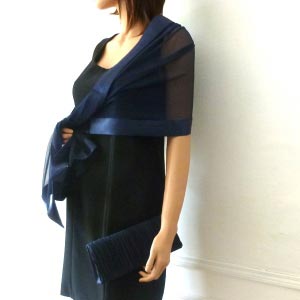 Wedding, evening navy stole - silk mousseline and satin Wedding, evening navy stole - silk mousseline and satin