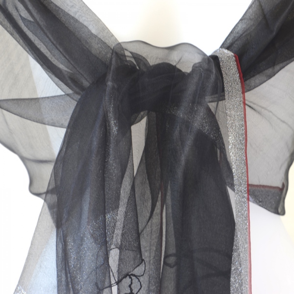 Châle Femme En Mousseline De Soie Noir - 65 X 180 Cm - Élégant Pour Soirée, Mariage Ou Quotidien
