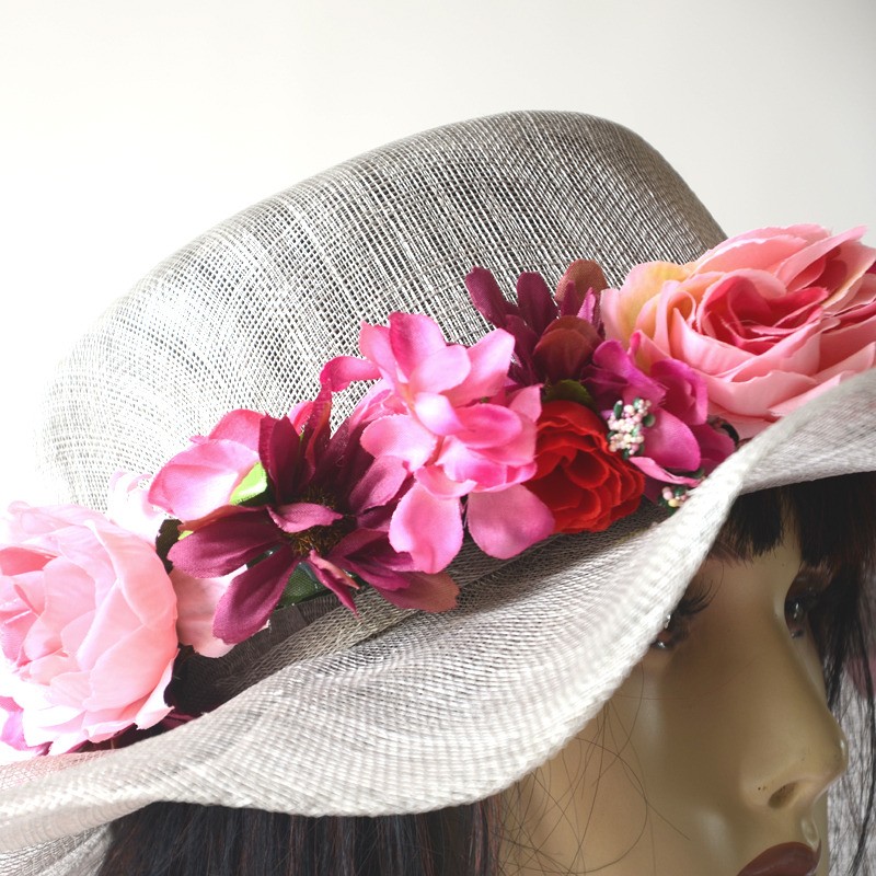 Light grey sinamay wedding hat