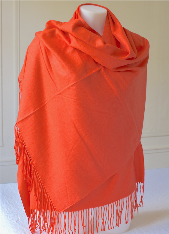 Wrap Large and warm orange red cashmere wool and viscose