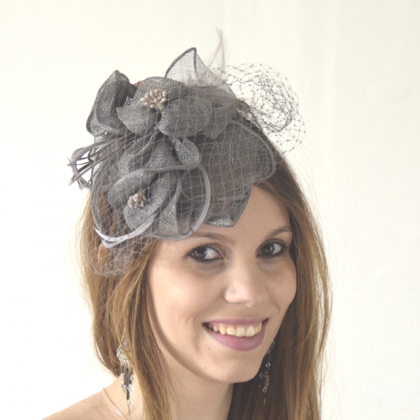 Bibi Voilette Gris Moyen Pour Mariage Ceremonie Soiree