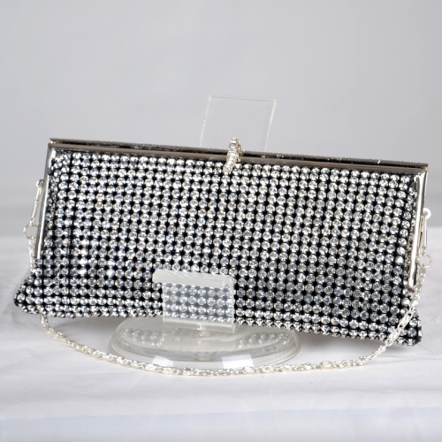 Sac du soir avec cristaux et metal argent et noir