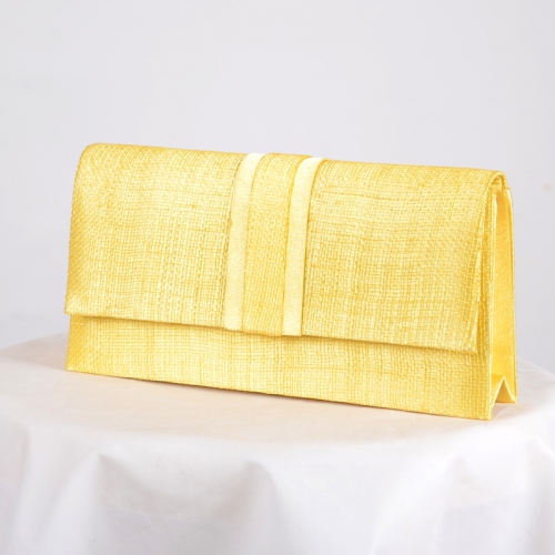 Sac De Soiree Sisal Et Satin Jaune