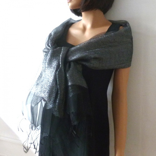 Organza Black Silk Shawl Wrap Black And Silver Organza Stole