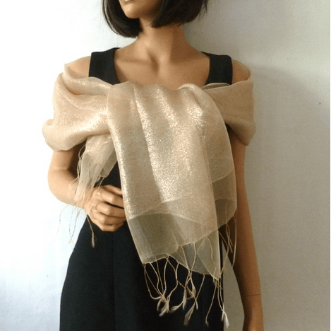 Silk organza wedding or evening stole gold
