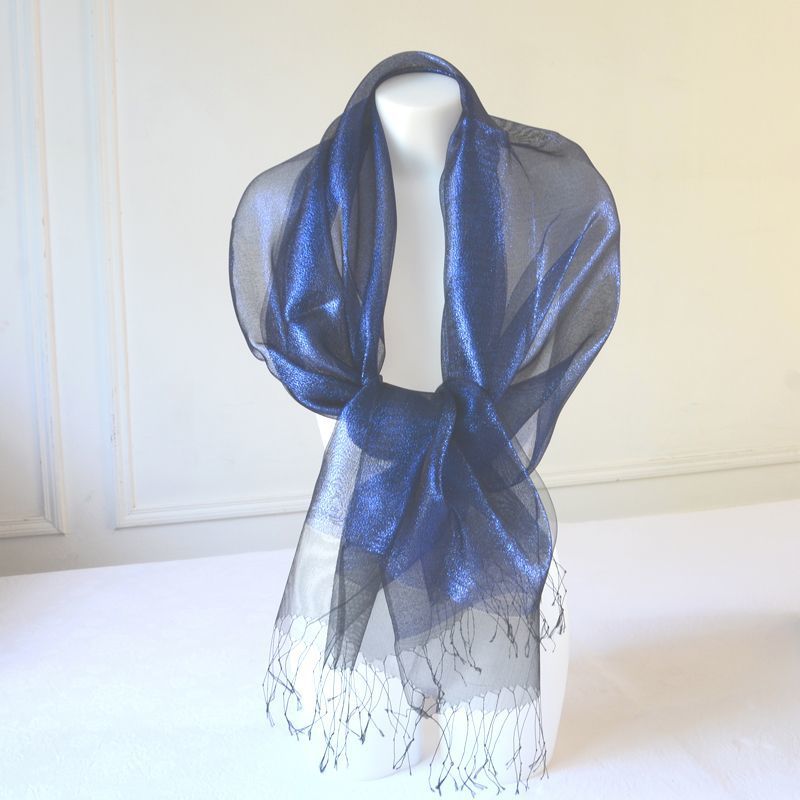 Silk organza royal blue wedding or evening stole