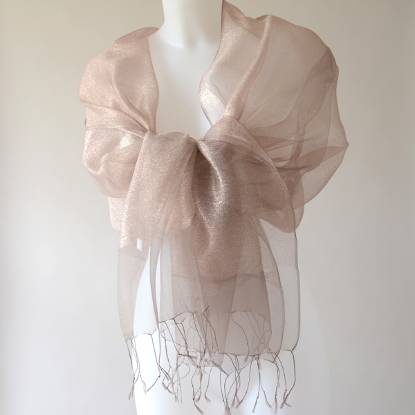 Wedding silk organza stole  light pinky brown and middle brown