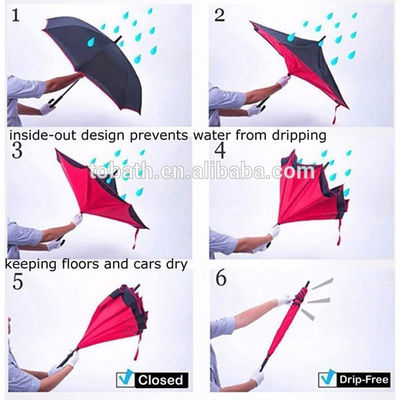 Parapluie Pliant Automatique,10 Baleines Parapluie inversé avec Bandes Parapluie Pliant Automatique,10 Baleines Parapluie inversé avec Bandes