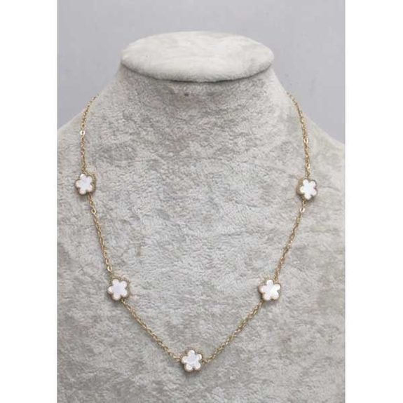 bijoux collier trefle nacre en acier