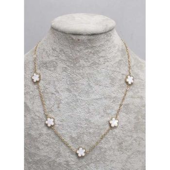 bijoux collier trefle nacre en acier