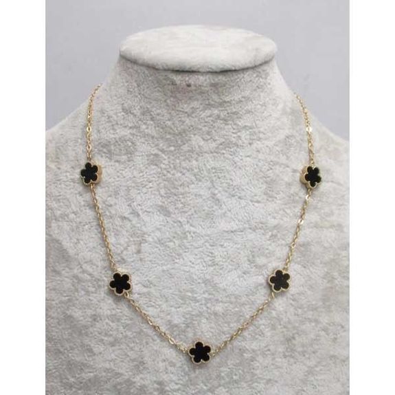 bijoux collier trefle acier noir