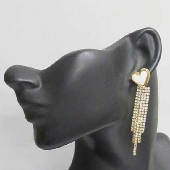 Jewelry mother-of-pearl heart earrings with rhinestone pendants in gold-plated steel
