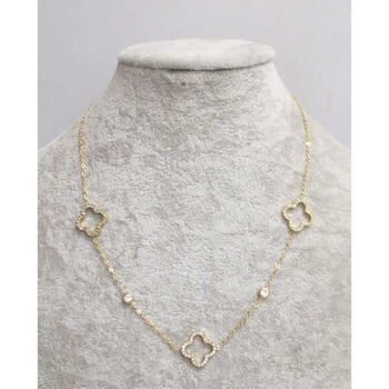 bijoux collier 3 trefles strass acier doré