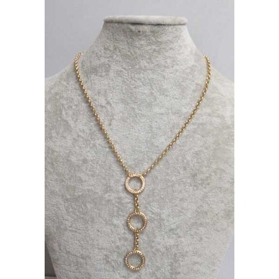 steel necklace 3 circles rhinestone steel pendants