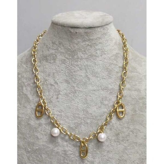 collier maille breloques et perle en acier