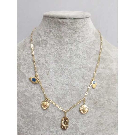steel moon hand eye charm pendant necklace