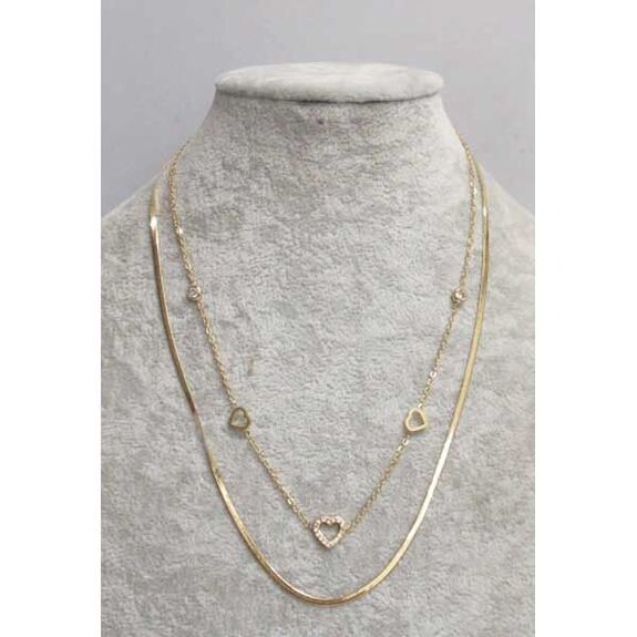 Bijoux pendentif  coeur en acier double chaine serpent