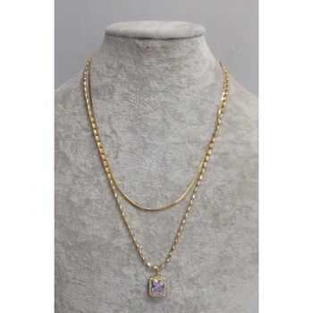 Double chain jewelry with crystal pendant in gold-plated steel