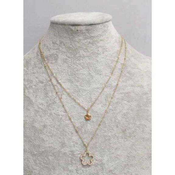 collier double chaine acier pendentif trefle