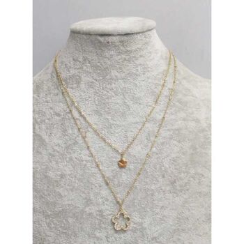 collier double chaine acier pendentif trefle