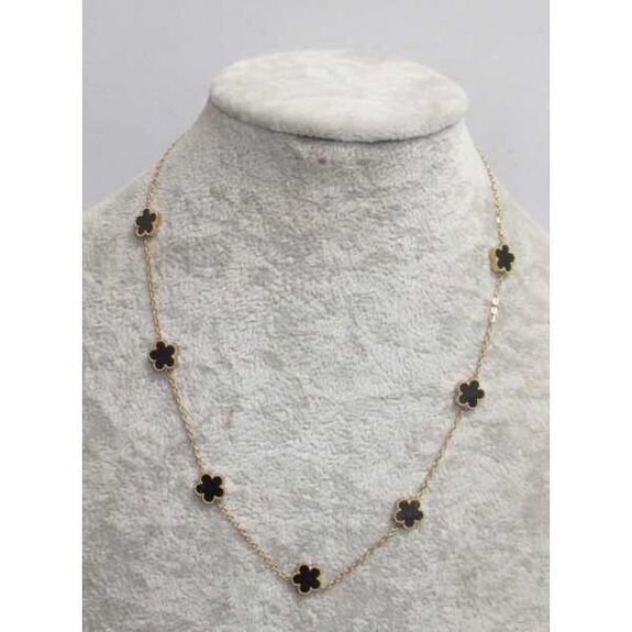 jewelry necklace 7 clovers black steel