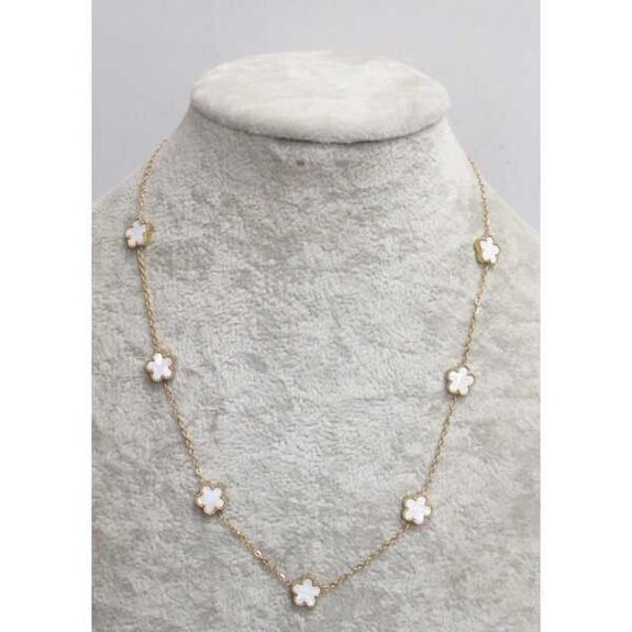 bijoux collier 7 trefles nacre en acier