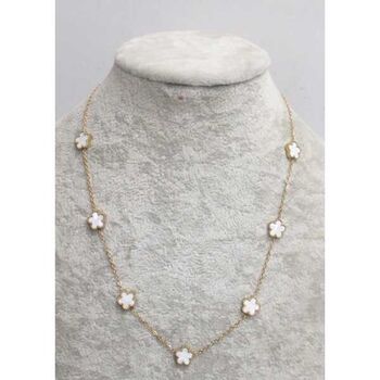 bijoux collier 7 trefles nacre en acier