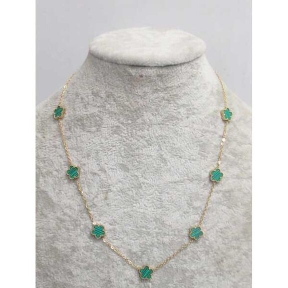 bijoux collier 7 trefles acier vert