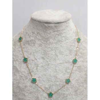 bijoux collier 7 trefles acier vert