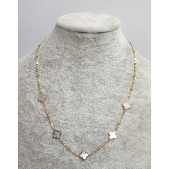 bijoux collier 5 trefles fleur nacre en acier