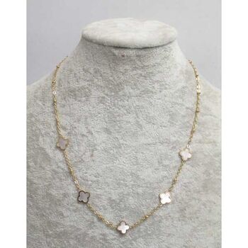 bijoux collier 5 trefles fleur nacre en acier