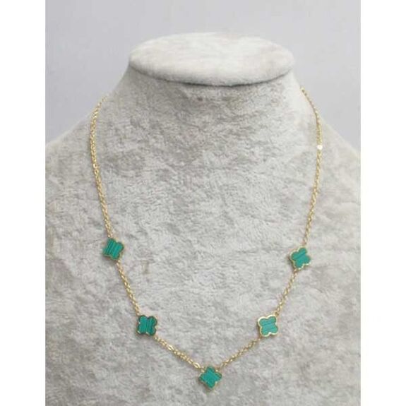 bijoux collier 5 trefles fleur acier vert