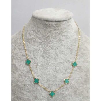 bijoux collier 5 trefles fleur acier vert