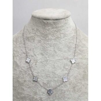 bijoux collier 5 trefles fleur argente nacre en acier