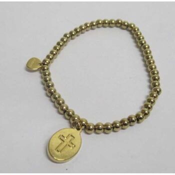 elastic steel bracelet with balls and a virgin cross pendant