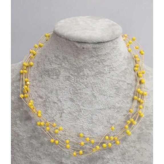 bijoux collier fils et perle jaune