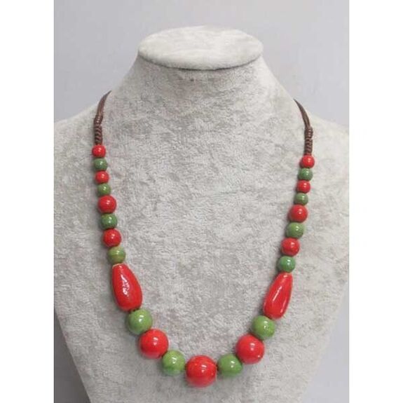 bijoux collier ajustable céramique rouge vert