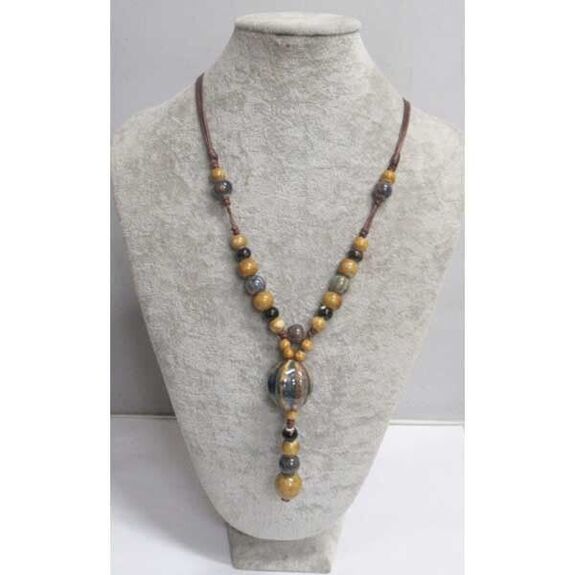 bijoux collier long céramique boule bleu nuit