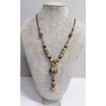 bijoux collier long céramique boule bleu nuit