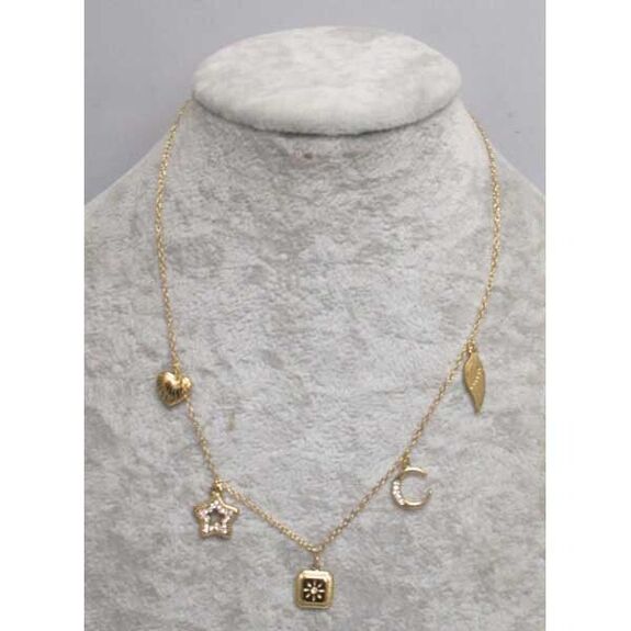 collier chaine breloques coeur etoile lune aile medaillon acier