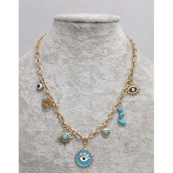 gold-plated steel necklace with turquoise eye